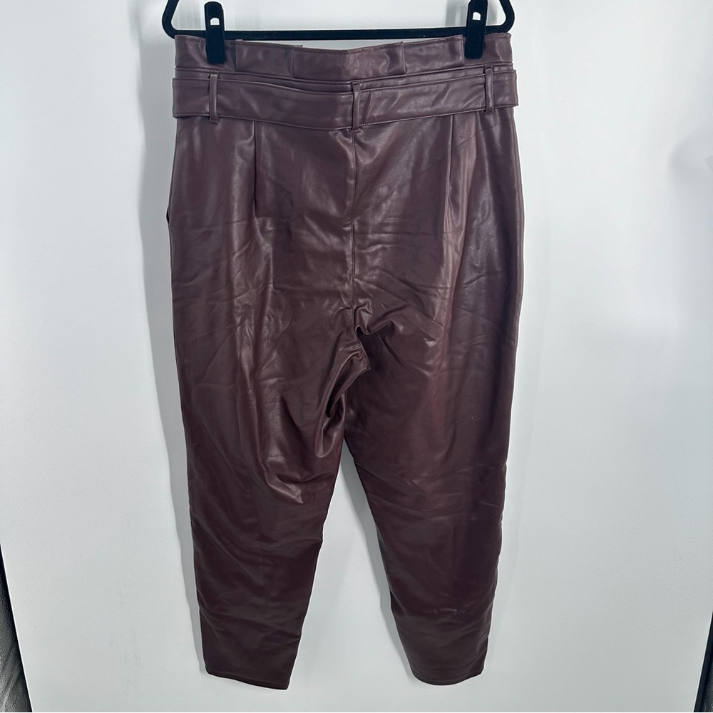 Abercrombie and Fitch Maroon Dark Red Faux Leather Paper Bag Waist Pants - Picture 5 of 9